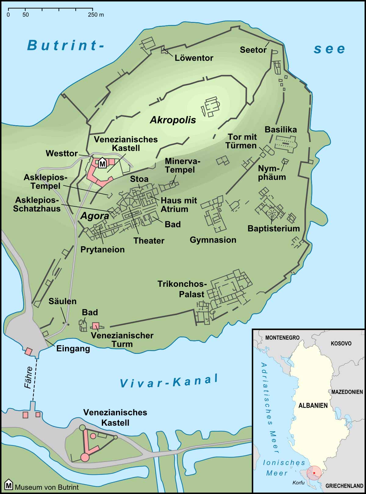 Mapa de los monumentos de Butrint