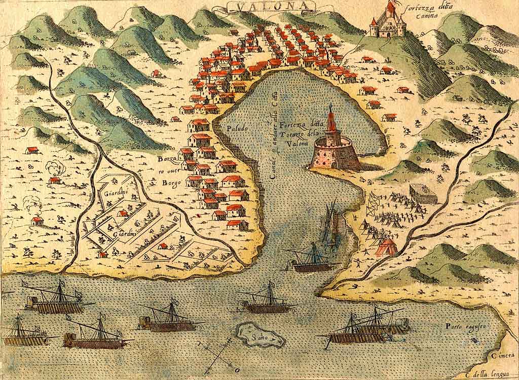 Mapa de Vlora de Simon Pinargenti en 1573.