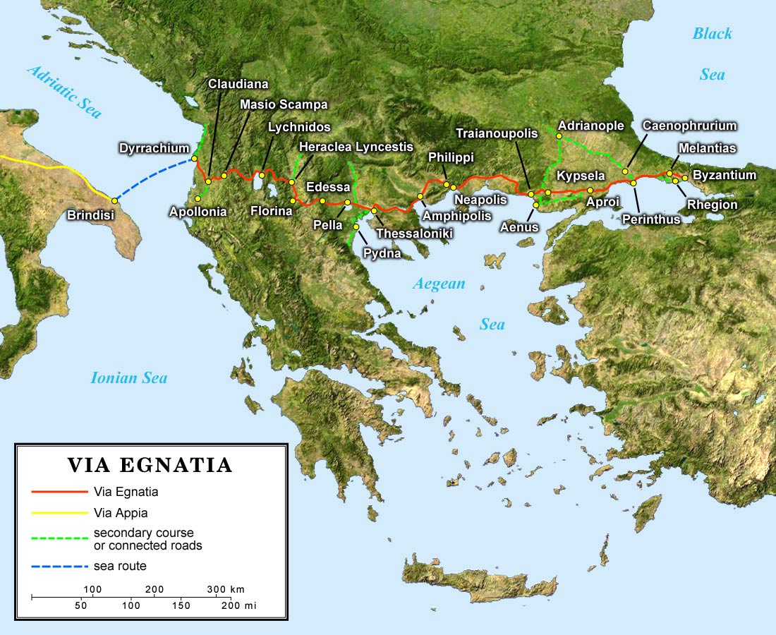 Mapa de la Via Egnatia a su paso por Albania y los Balcanes